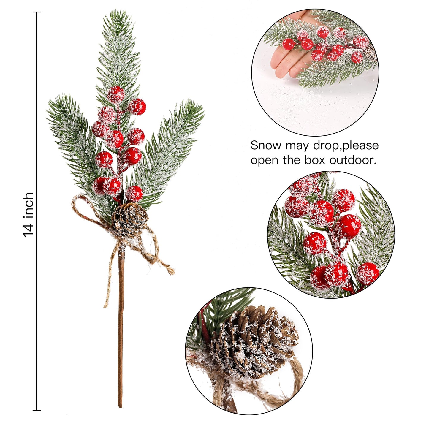 Sggvecsy 6 Pack Snow Frosted Christmas Berries Pine Picks Artificial Red Berry Pine Branches Faux Pine Stem with Pine Cones for Xmas Tree Wreath DIY Craft Floral Arrangement Holiday Decor (Red)