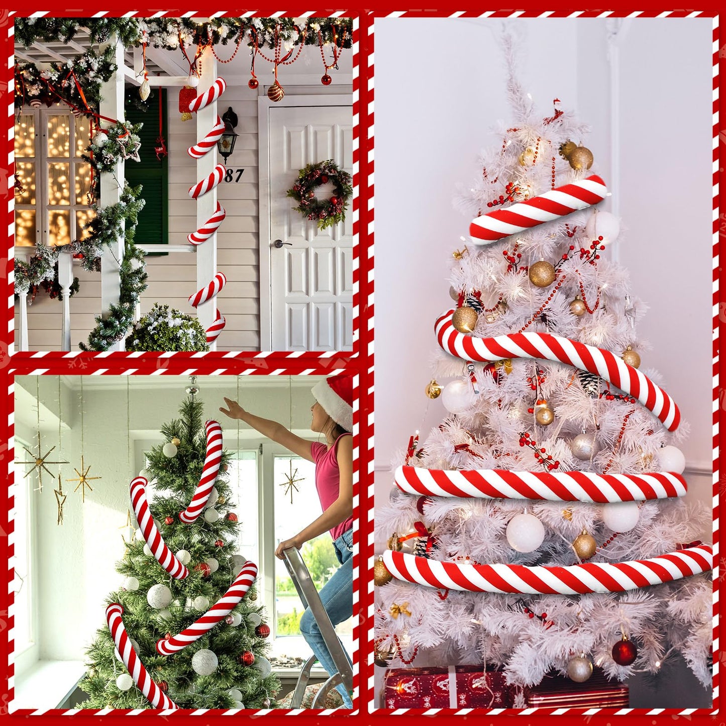 RoundFunny 9.84 ft Christmas Candy Cane Garland with 30 Inch Red Swirl Tree Skirt Red and White Christmas Ornaments Sweet Peppermint Tree Skirt Home Decoration for Xmas Holiday Party Supplies