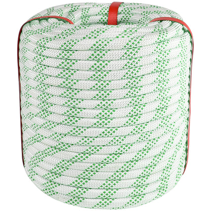 VEITHI 3/8 inch x 164 ft Braid Polyester Rope,Arborist Rigging Rope 3520lbs Breaking Strength Strong Pulling for Climbing,Camping,Sailing,Swings, etc. (White-Green)