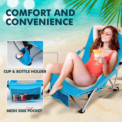 Low Back Beach Chair for Adults: 2 Pack Folding Packable Portable Lightweight Small Low Sling Rocker Chairs Foldable Short Low Profile Sitting Sand Chair for Outdoor Concerts Camp