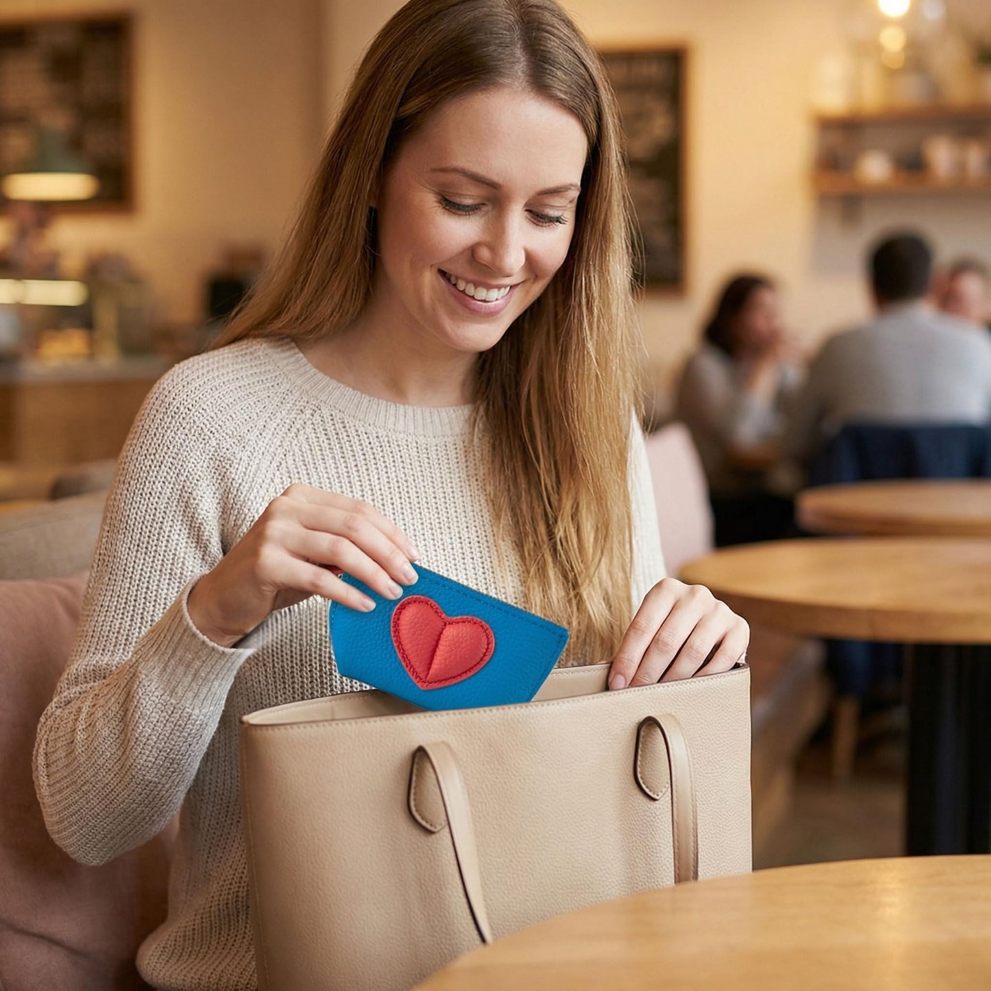 Red Heart Design Small Coin Purse - Cute Compact Keychain Change Purse Soft Leather Wallet with Zipper for Women (Blue)