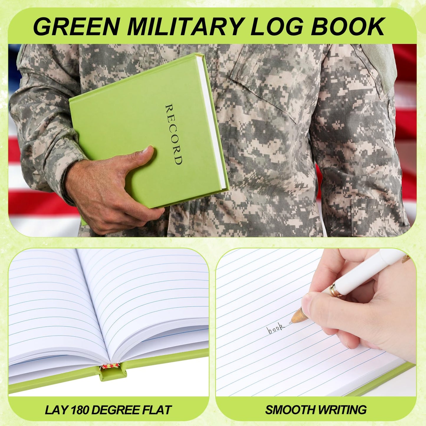ForraFun 5 Pack Green Military Log Book 8” x 10.5” 150 Pages Green Record Tactical Memorandum Log Book Notebook for Record Keeping Supply Chain Inventory Training Maintenance and Field Operations