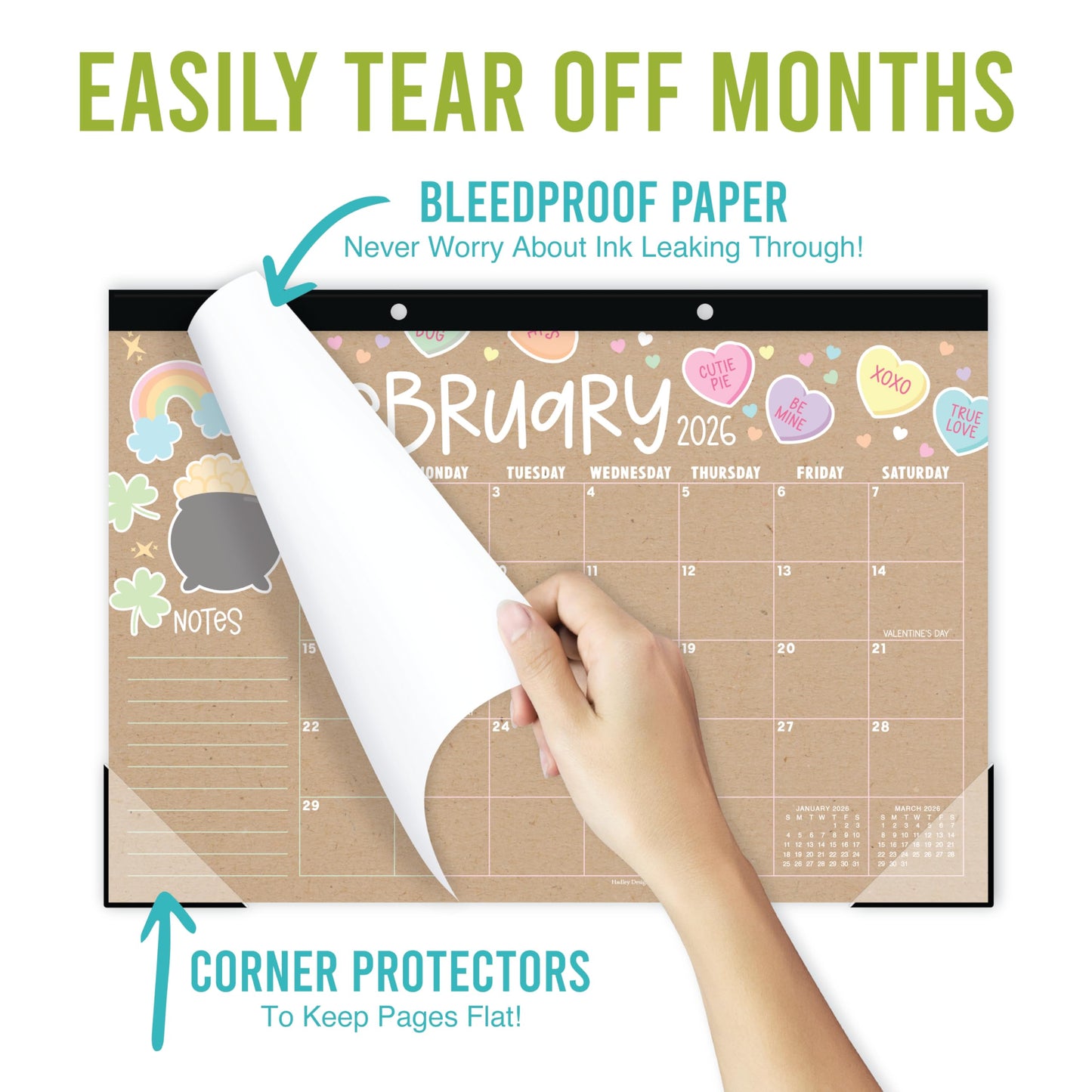Hadley Designs Large Teacher Desk Calendar 2026-2027 - Desktop Calendar 2026, 18-Month Desk Calendars for Home, Office & Classroom, Cute Classroom Must Haves, Teacher Appreciation Gifts