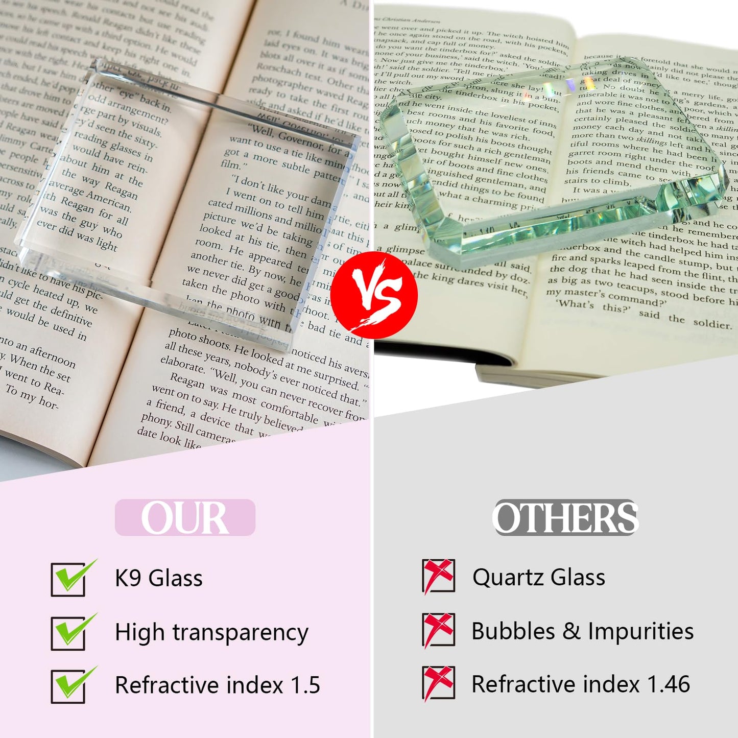 H&D HYALINE & DORA Clear Crystal Rectangle Paperweight Glass Decorative Paper Weights for Office Desk, Functional Crystal Paperweight for Photography Reading