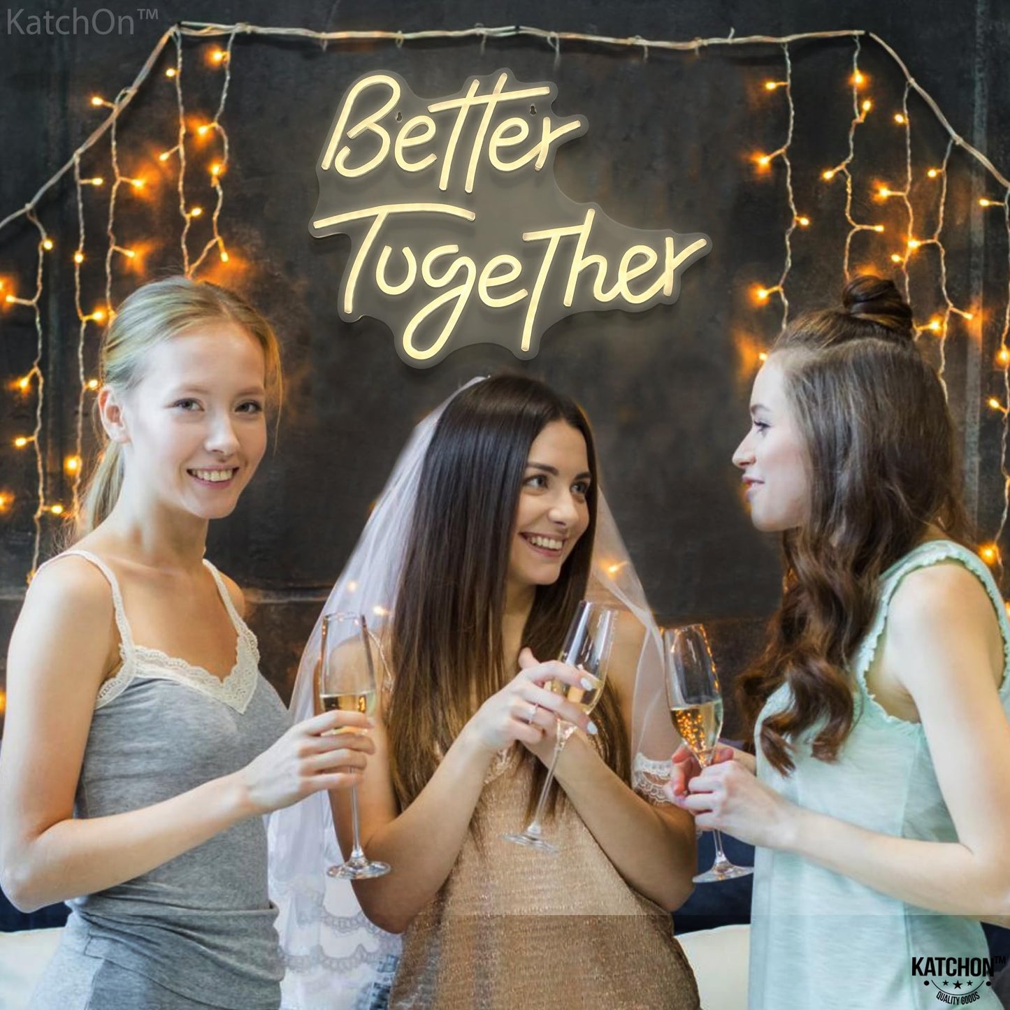 KatchOn, White Better Together Neon Sign - 17x13 Inch | USB Powered Better together Led Sign | Better Together Light Up Sign | Neon Wedding Signs for Anniversary Decorations | Bridal Shower Décor