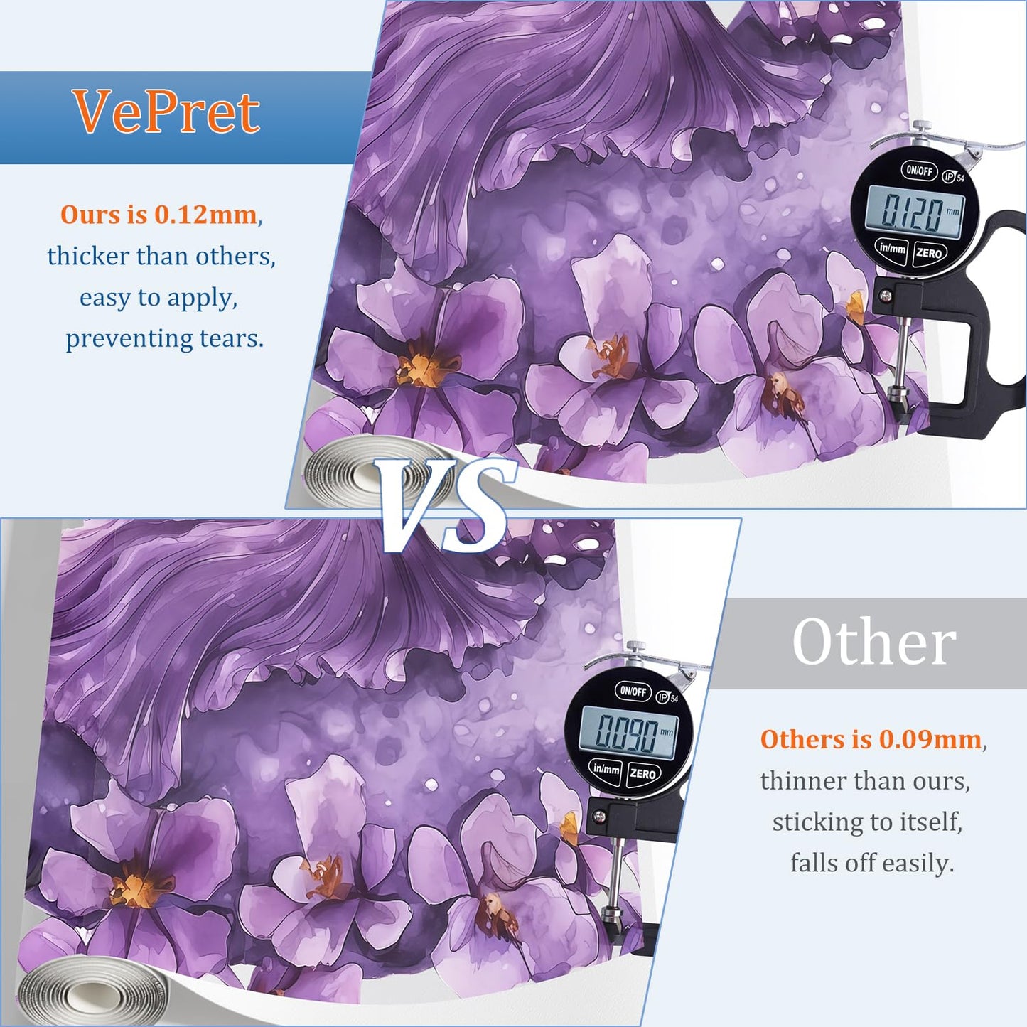 VePret Purple Fairy Wall Decals Peel and Stick, Butterflies Moon Flowers Wall Stickers, Removable Vinyl Home Decor Art for Girls Bedroom Baby Nursery Daycare