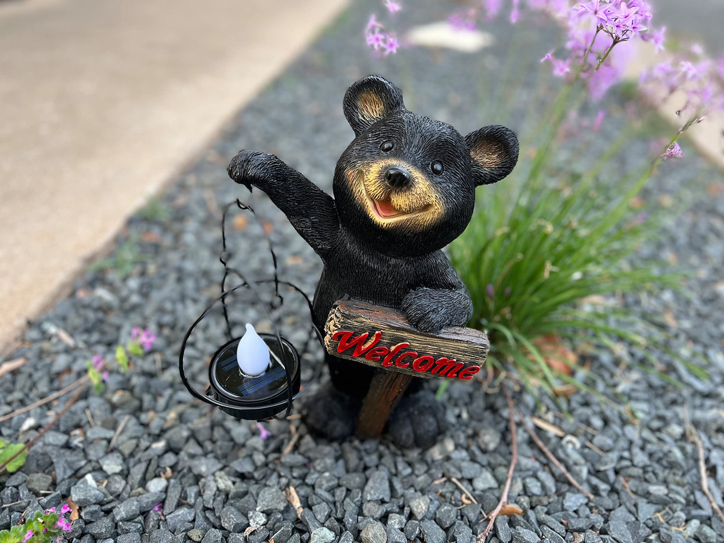 VP Home | Welcome Sign Bear Solar Powered LED - Garden Statue Decor - Outdoor Bear Figurines - Garden Light - Front Yard Decor - Funny Figurine Decor for Outside House, Patio, Yard, and Lawn