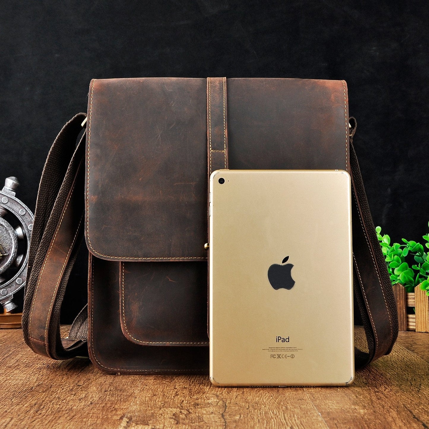 Le'aokuu Mens Genuine Leather Messenger Shoulder Sling Satchel Bag Cross Body