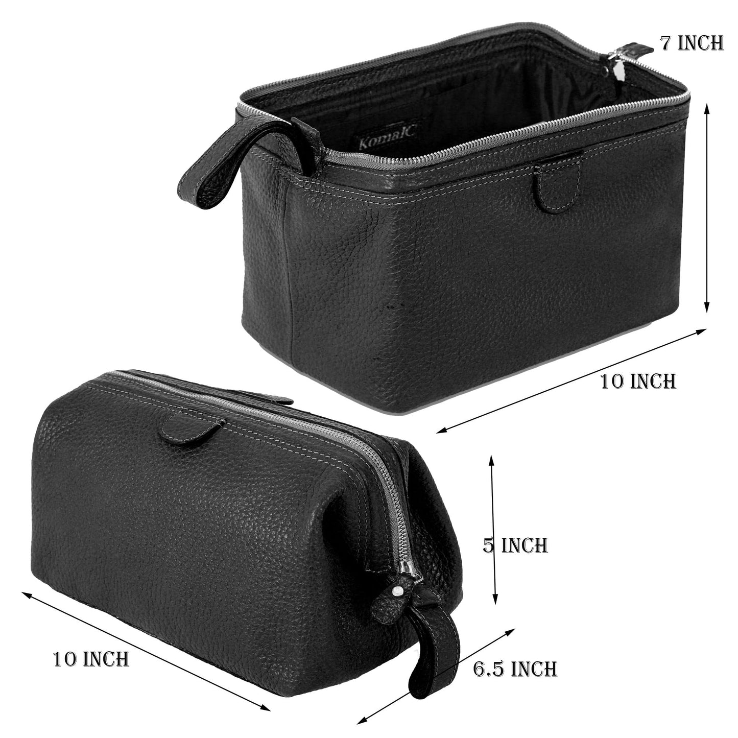 KomalC Premium Buffalo Leather Toiletry Bag for Men & Women With Water resistant Lining, Grooming Travel Pouch, Unisex Wash Bag for Toiletries, Gifts for Men and Women