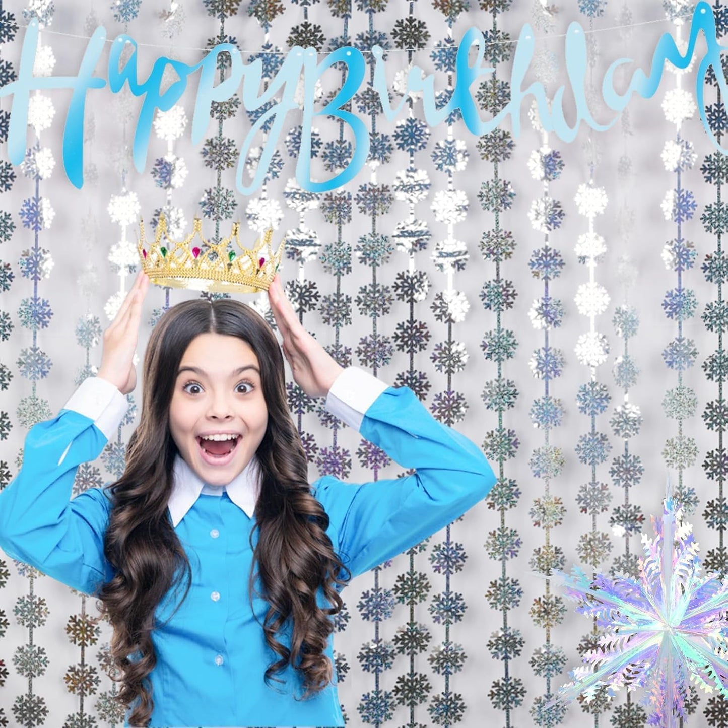 BRAVESHINE Silver Party Snowflake Backdrop - 2 Pack Hanging Foil Fringe Snow Flakes Party Streamers Curtain for Christmas Winter-themed Frozen Birthday Bridal Shower Holiday New Year Party Decorations