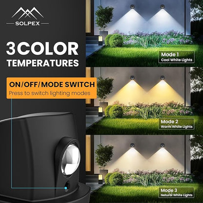 SOLPEX Solar Lights Outdoor Waterproof IP65, Solar Stair Lights Outdoor for Fence, Deck, Step, Dual Color LED 3 Lighting Modes House Wall Light for Porch, Backyard, Fence, Garden Decor-6 Pack