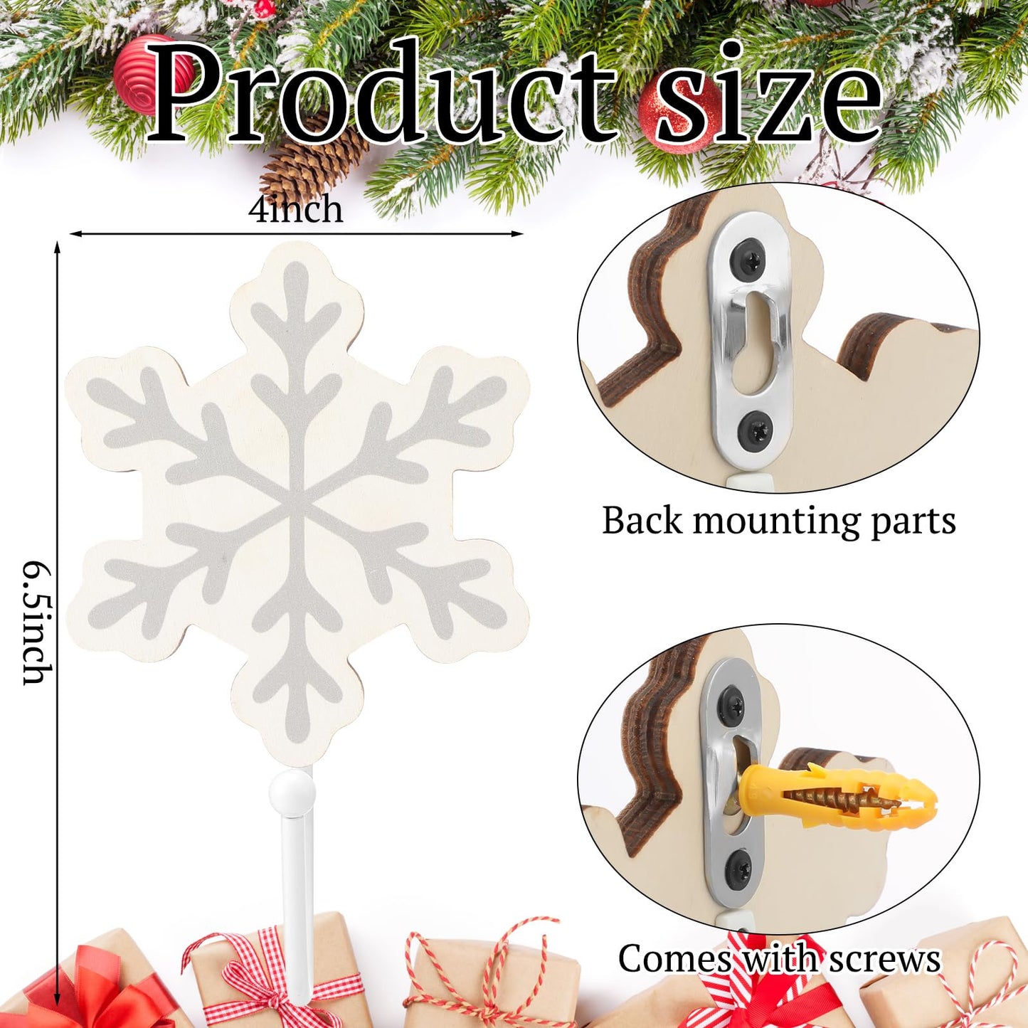 Weysat Christmas Stocking Holder Set of 4 Christmas Stocking Hooks Snowflake Wall Hooks for Towel White Key Holder Bathroom Decor Rustic Decorative for Living Room Bathroom