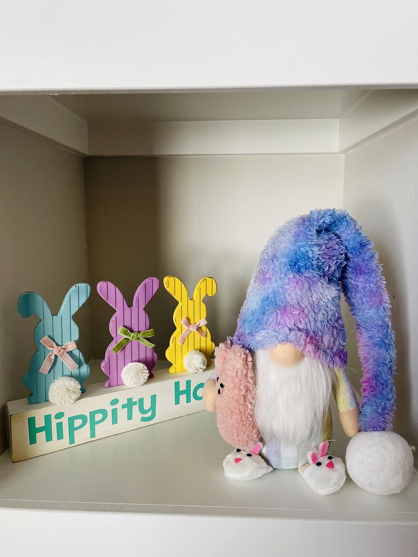 Madanar Easter Pajama Gnome Plush Holding Peep Bunny Swedish Decor for Tiered Tray Shelf Table Decorations (Easter)