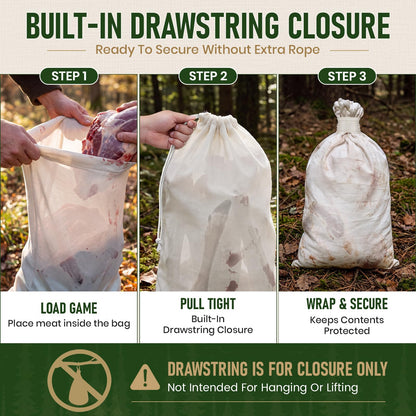 Gociean Game Bags Elk Hunting Meat Bags, 48inch 5-Pack Rolled Heavy Duty Quarter Bag, Reusable & Breathable Meat Game Bag with Reflective Strip for Elk, Caribou, Deer, Moose, Antelope, Duck