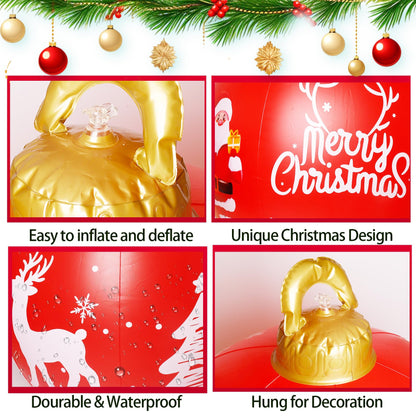 2PCS Christmas Inflatable Decorated Ball 24in Yard Inflatable Christmas Balls Giant Xmas Tree Ornaments PVC Blow up Yard Decorations for Outside Holiday Yard Lawn Porch Decor