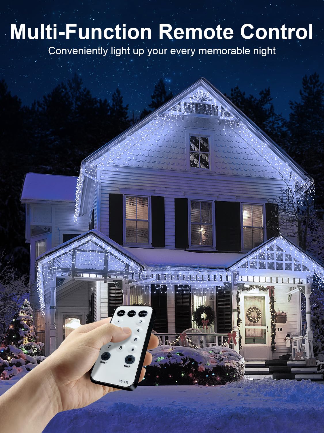 ROSCOO 32.8FT Icicle Lights, Christmas Outdoor with 400LED 75 Drops, IP65 Waterproof Eaves Lights, 8 Modes, for Christmas Eaves Garden Room Decoration Cool White