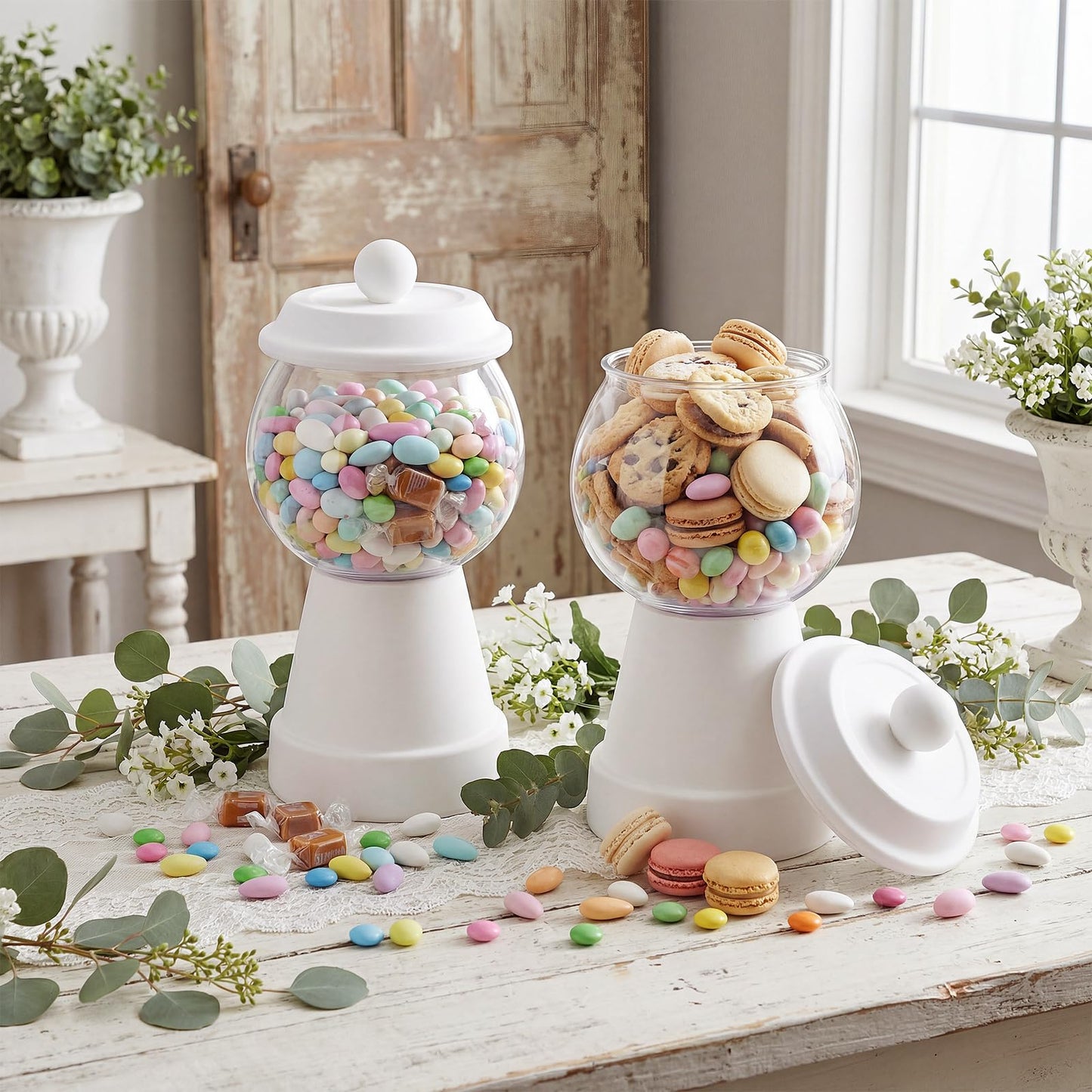 Thyle 4 Pcs Terra Cotta Candy Jar with Lid 8.7x4.3 Ceramic Cookie Jar Red Blue Green Yellow Fishbowl Food Storage for Birthday Cartoon Game Night Christmas Party Table Centerpiece DIY Gift(White)
