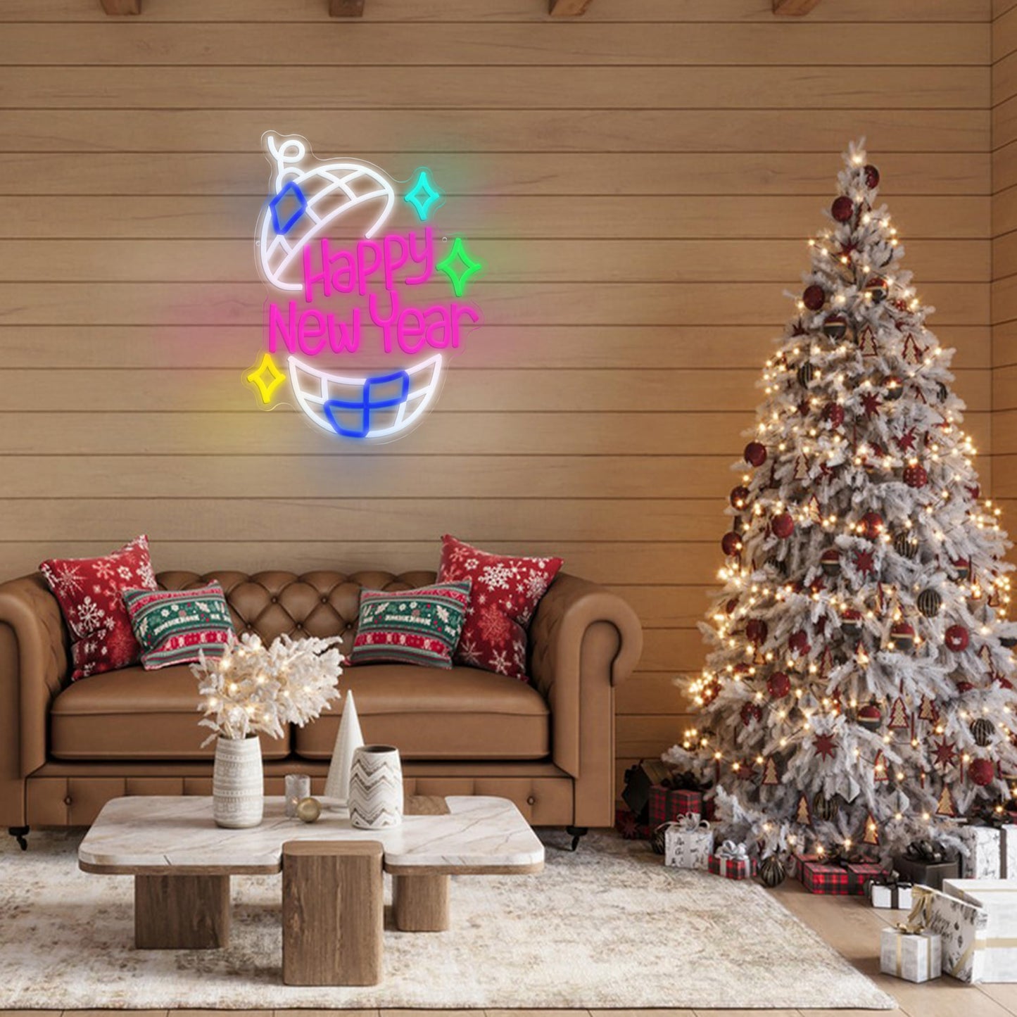 JLEWUINH Happy New Year Neon Sign Led Party Light Sign for New Years Eve Decorations Dimmable USB Spring Festival Neon Light for Christmas Holiday Home Bar(16.5 * 12.6 In)