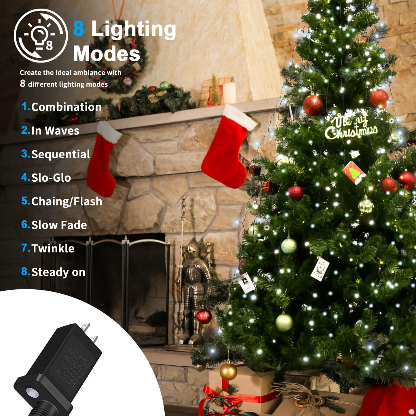 BOLWEO Christmas Tree Lights 400LED 16 Lines Christmas Lights for Tree 8 Modes for 6ft-7ft Tree, UL Certified Indoor Outdoor Christmas Decorations 16 * 6.6ft Drops Cool White
