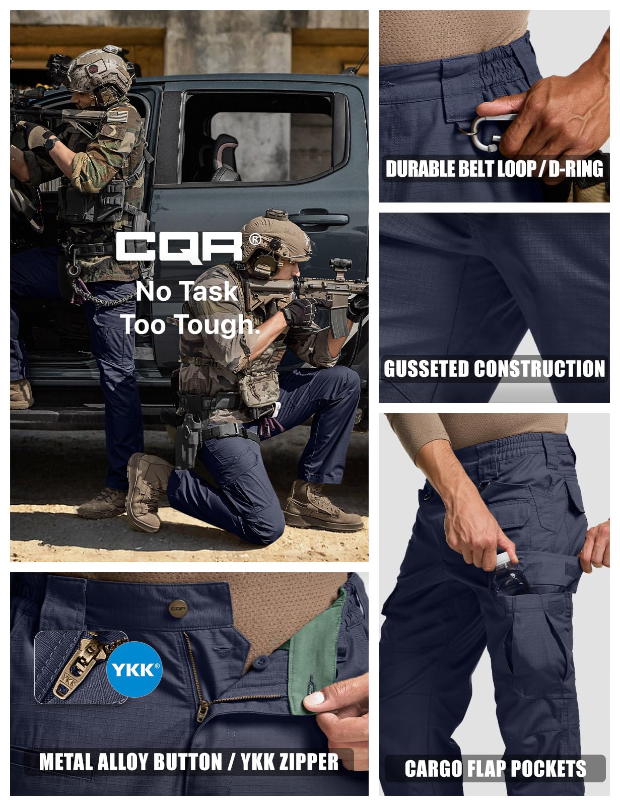 CQR Men's Tactical Pants, Water Resistant Ripstop Cargo Pants, Lightweight EDC Work Hiking Pants, Outdoor Apparel, Duratex Mag Pocket Police Navy, 32W x 34L