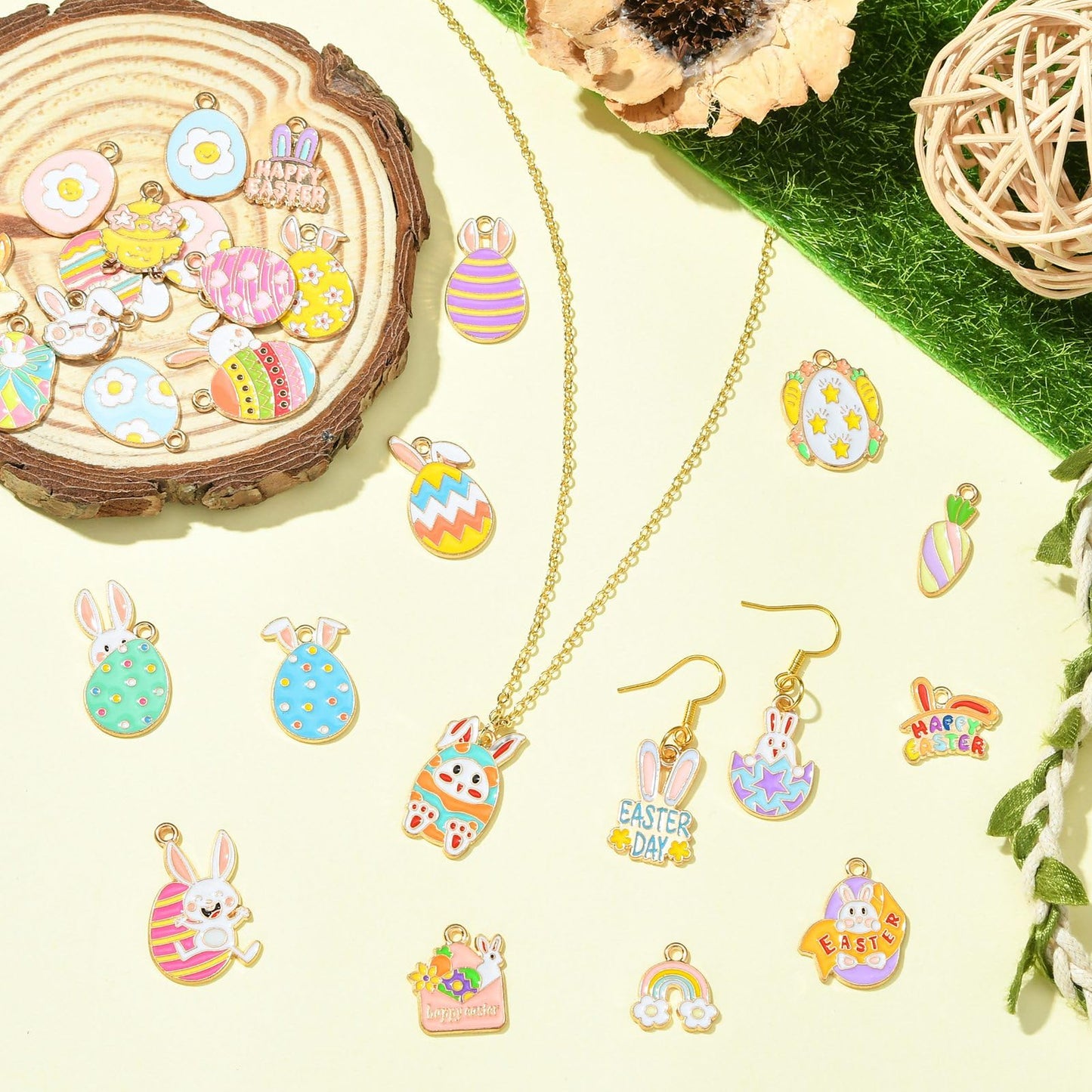 Stiesy Enamel Easter Charms 27Pcs Easter Egg Rabbit Charm Bulk Cute Animal Jewelry Pendants for Jewelry Making Crafts Bracelets Necklaces DIY Gifts