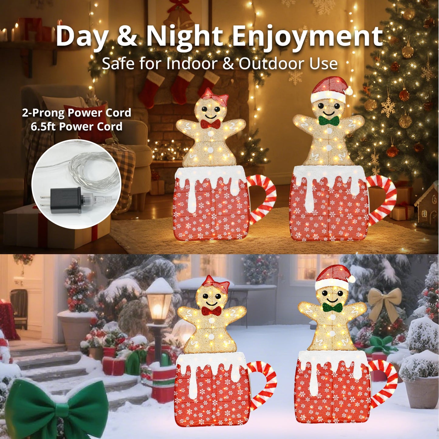 VELTENOVAIRE 42"H Lighted Christmas Yard Decoration 2pcs Light Up Gingerbread Man Couple Christmas Outdoor Decorations Sign Waterproof for Xmas Winter Holiday Garden Lawn Outside Indoor Decor Display