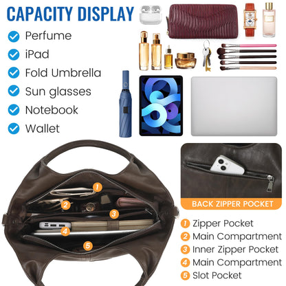 KOGTLA Vegan Leather Purses for Women with Detachable Satchel Strap, Ladies Handbags, Tote Hobo Bags with Top Handle Dark Coffee