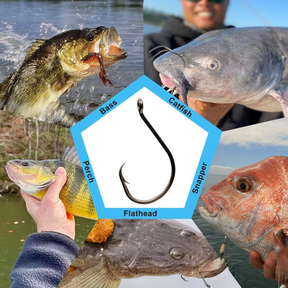 Circle Hooks - 50Pcs Super Sharp Offset Catfish & Octopus Hooks | Nickel Coated High Carbon Steel, Sizes #1-8/0