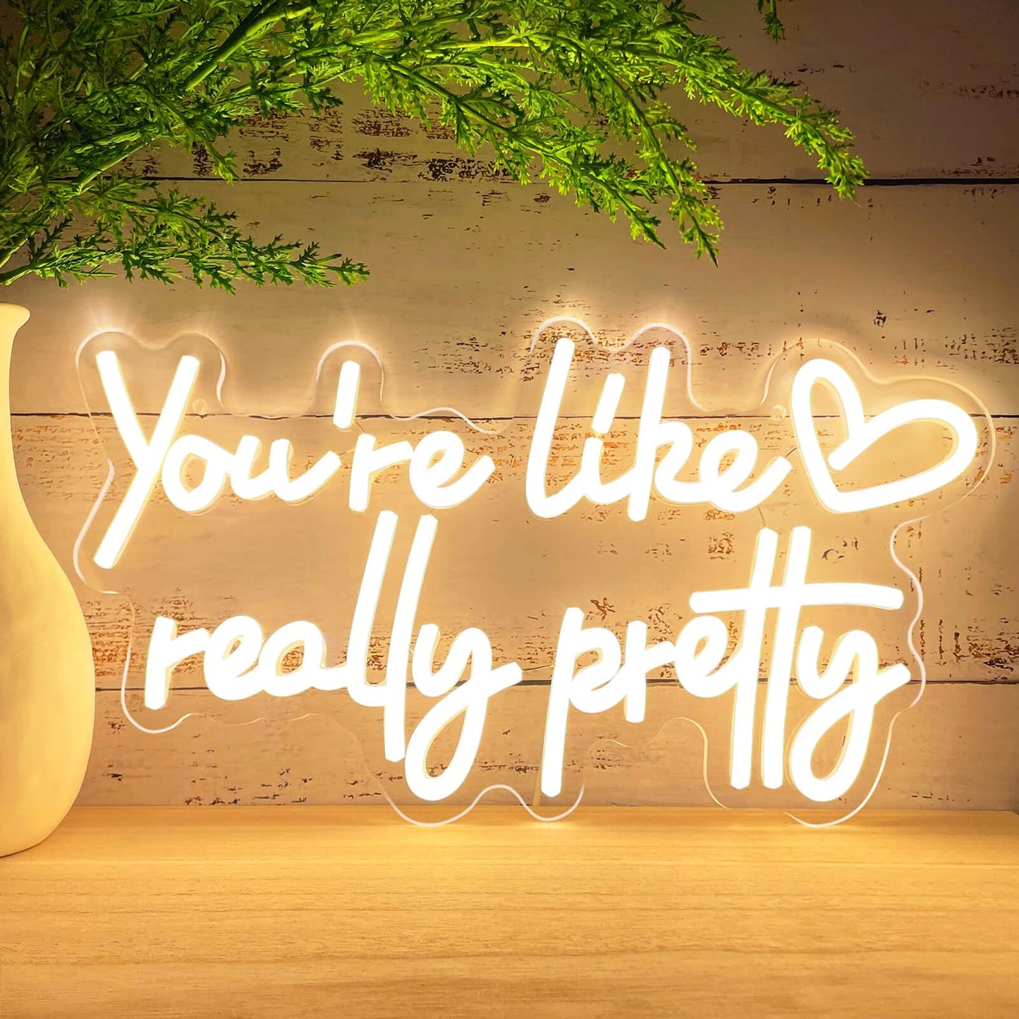 KUUNEON You're Like Really Pretty Neon Sign Wall Decor for Bedroom/Girls Room/Salon/Party/Wedding - 16"x8" Warm White You Like Really Pretty LED Sign Neon Light, Heart Design, 100,000H Lifespan