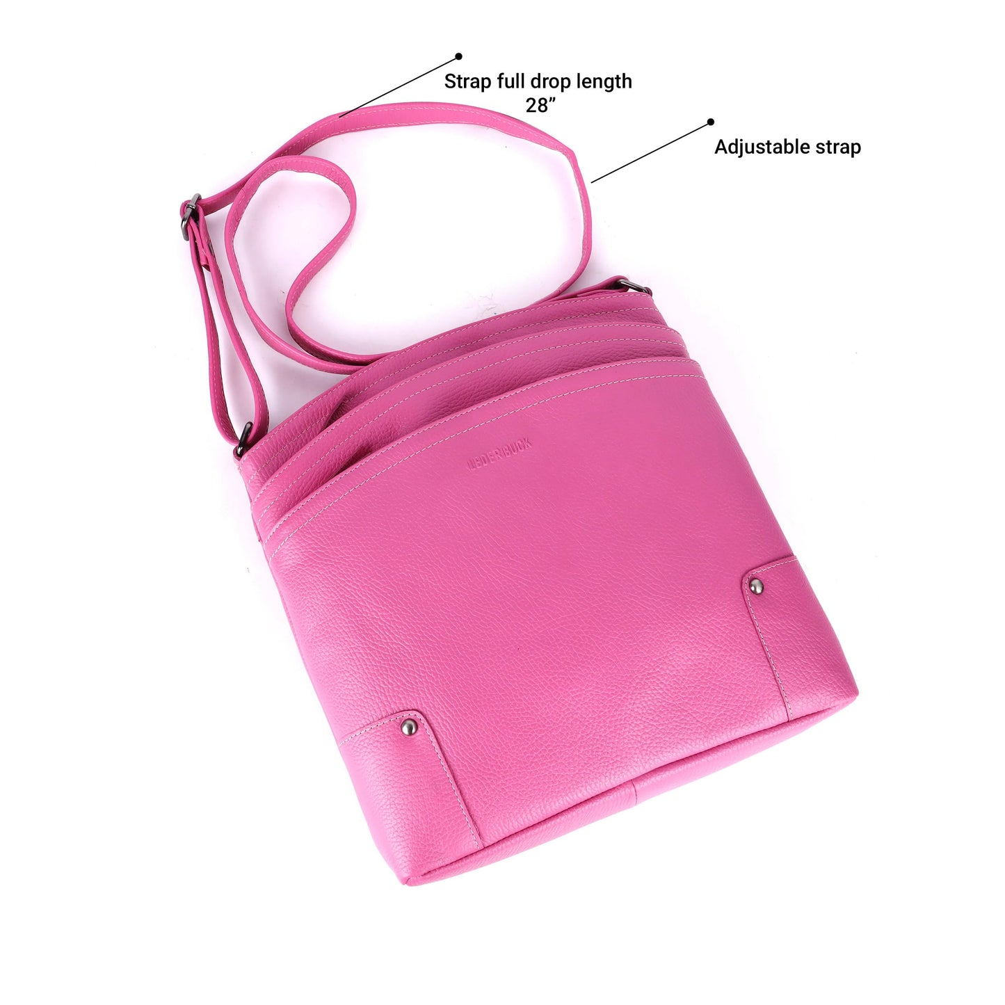 LEDERBUCK Terry Large Soft Real Leather Womens Crossbody Handbags and Purses-Triple Zip Premium Sling Crossover Shoulder Bag (Fuscia Pink)