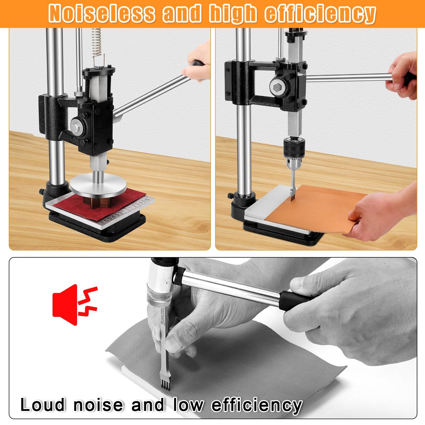 Leather Press Hole Puncher Leather Cutting Machine Hand Punching Machine for DIY Craft Punching Holes Cutting, Forming Pressing,Install Rivets and Snap Buttons