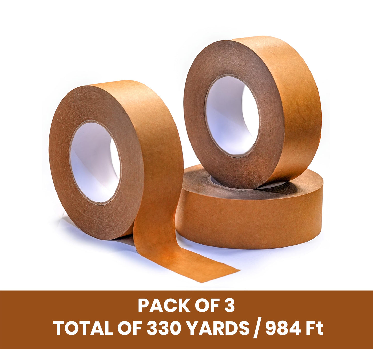 Rams Kraft Paper Packing Tape, Pack of 3, 1.88 Inch X 110 Yards (100 Metre / 328 Feet Per Roll) Total 330 Yards / 984 Feet, Big Roll for Shipping, Moving, Packing & Sealing