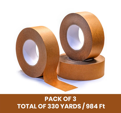 Rams Kraft Paper Packing Tape, Pack of 3, 1.88 Inch X 110 Yards (100 Metre / 328 Feet Per Roll) Total 330 Yards / 984 Feet, Big Roll for Shipping, Moving, Packing & Sealing