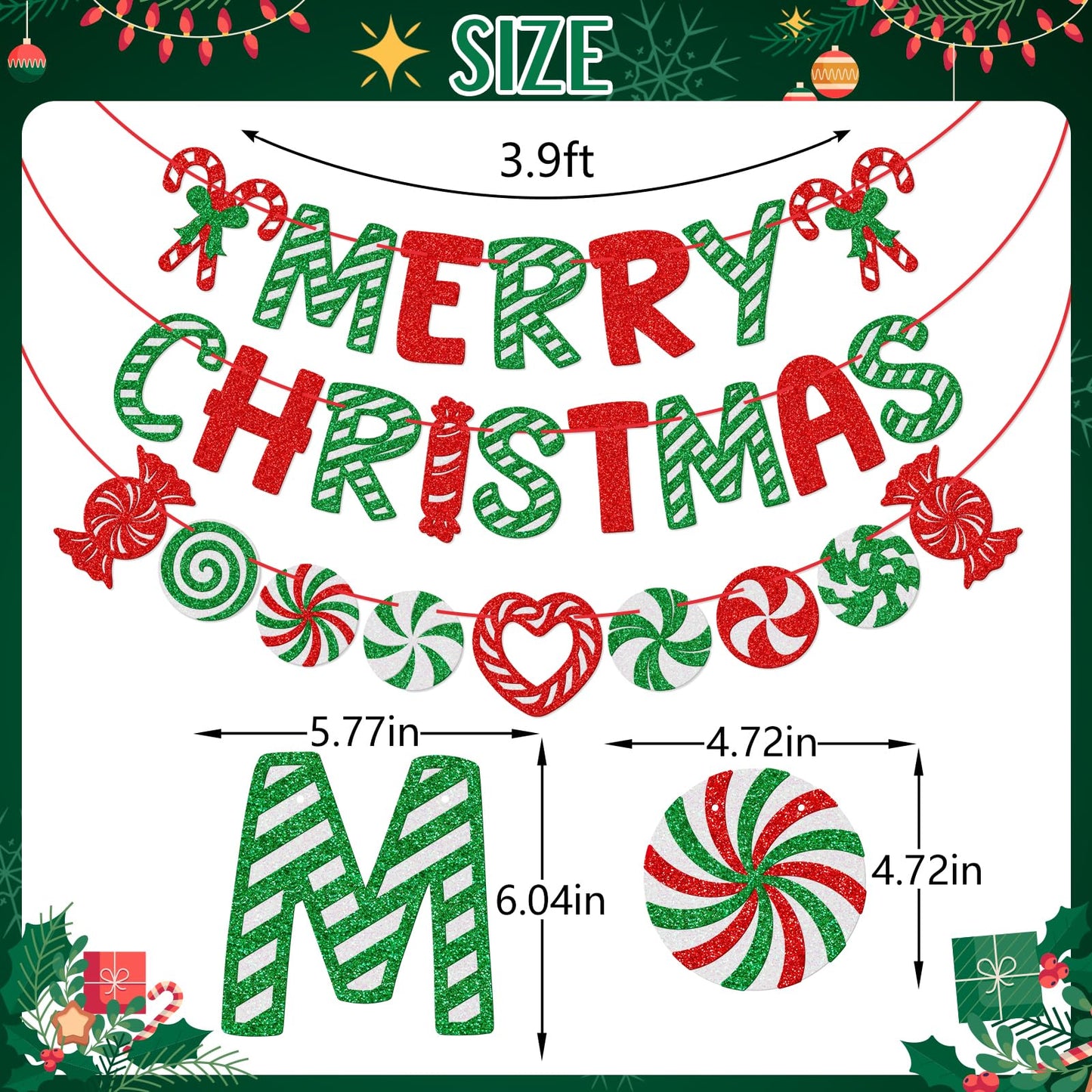 Candycane Christmas Banner, Holiday Party Decorations, Winter Candy Cane Decorations
