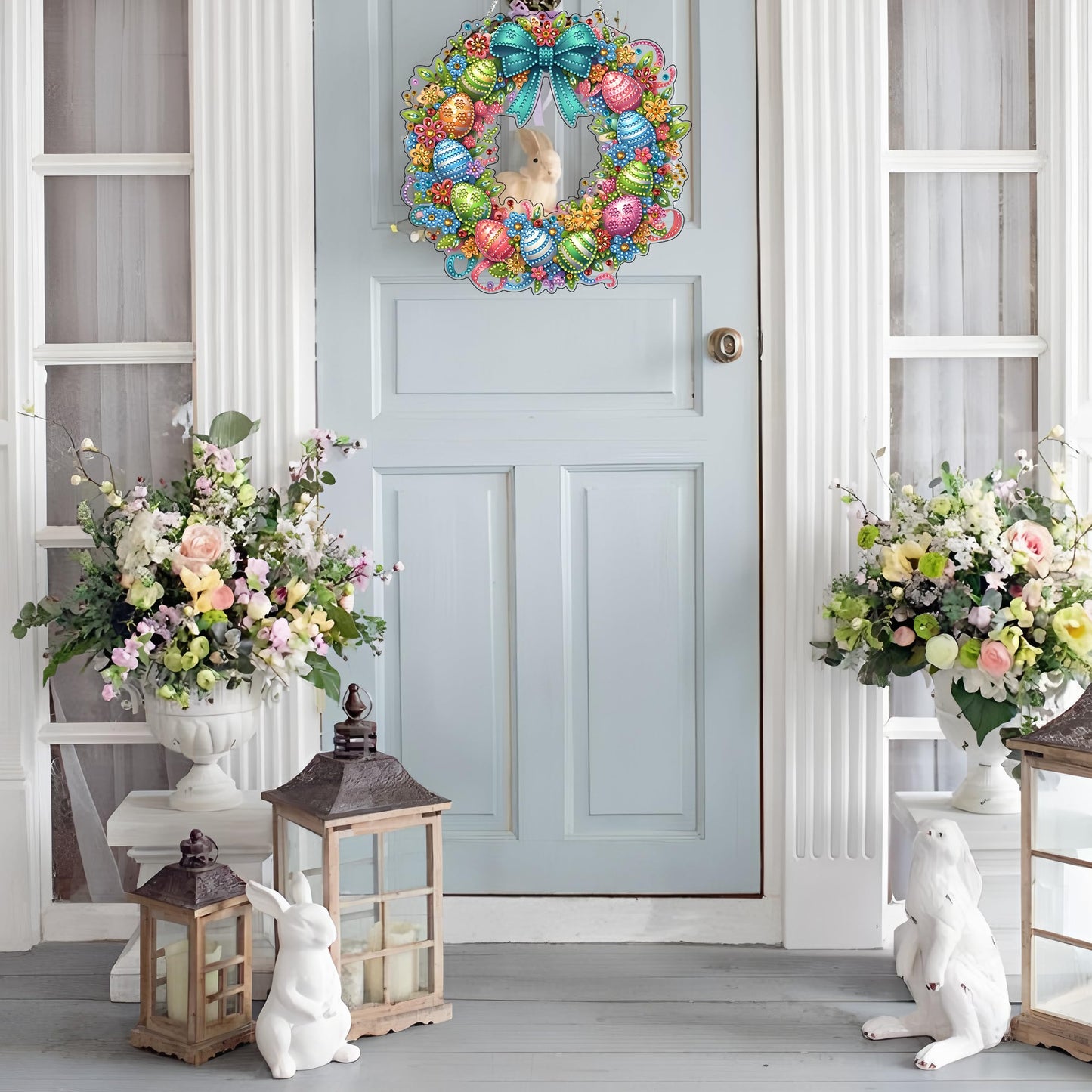 DIY Diamond Art Painting Wreath Kits，Special Shaped Rhinestone Hanging Ornament Diamond Art Window Pendants for Gift Home Garden Wall Hanging Kits,Double Sided (Easter Wreath)