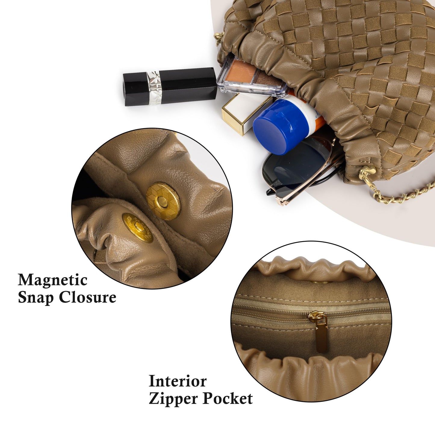 Joryin Woven Women's Crossbody Bag & Evening Purse, Trendy Dumpling Clutch & Hobo Cloud Shoulder Bag Trendy Dumpling Clutch Vegan Leather, Acorn
