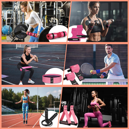 WALITO Barbell Squat Pad Set for Women, 10 Pcs Hip Thrust Gym Equipment with Exercise Handles, Wrist Wraps, Lifting Straps, Booty Band & Jump Rope, Portable Cable Machine Attachments