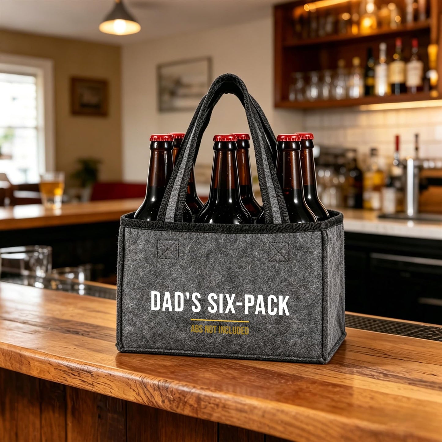 Funny Dad Gifts from Daughter Son, Dad Beer Carrier Felt Bottle Tote, Father’s Day Birthday Gift, Reusable Drink Caddy for Camping, BBQ, Picnic, and Party