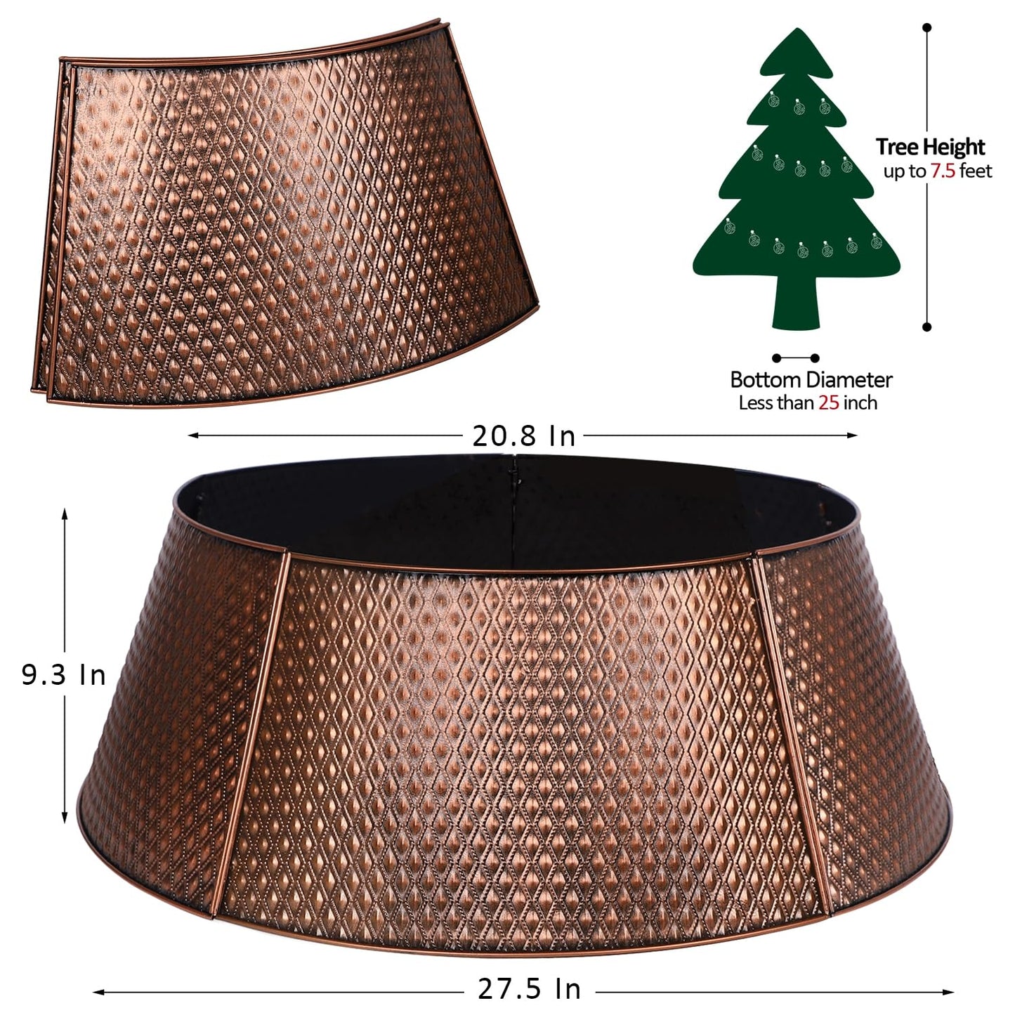 FORUP Metal Christmas Tree Collar, 20.8"/27.5" Inner Diameter Ring, Base Cover for Trees Up to 7.5Ft, Skirt Base Stand Protection from Pets (Bronze)