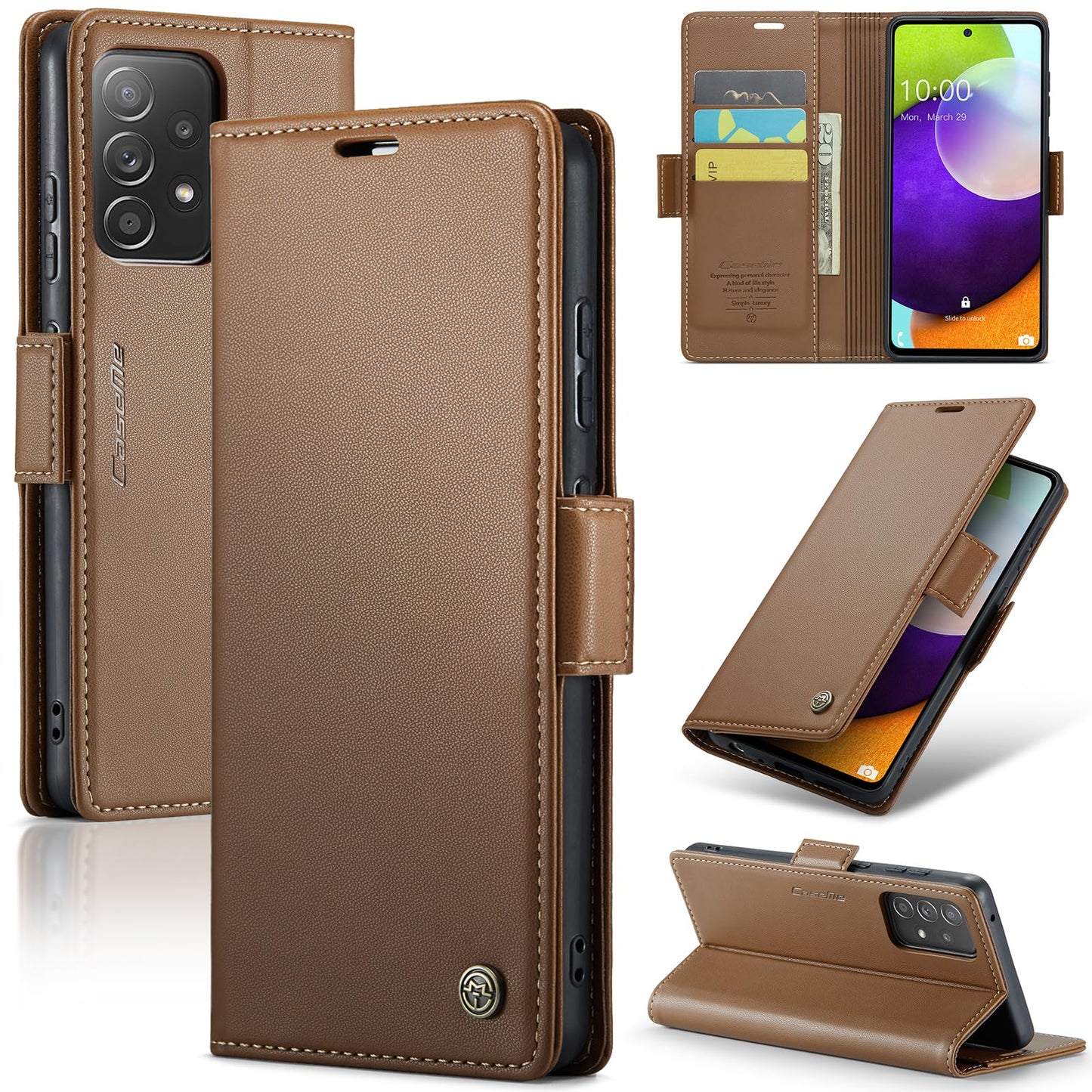 Rerzoiro for Samsung Galaxy A52 4G/5G Case, Premium PU Leather Wallet Case Flip Cover with [RFID Blocking][Card Holder][Stand Function] for Samsung Galaxy A52 (5G/4G)/A52s 5G, Brown