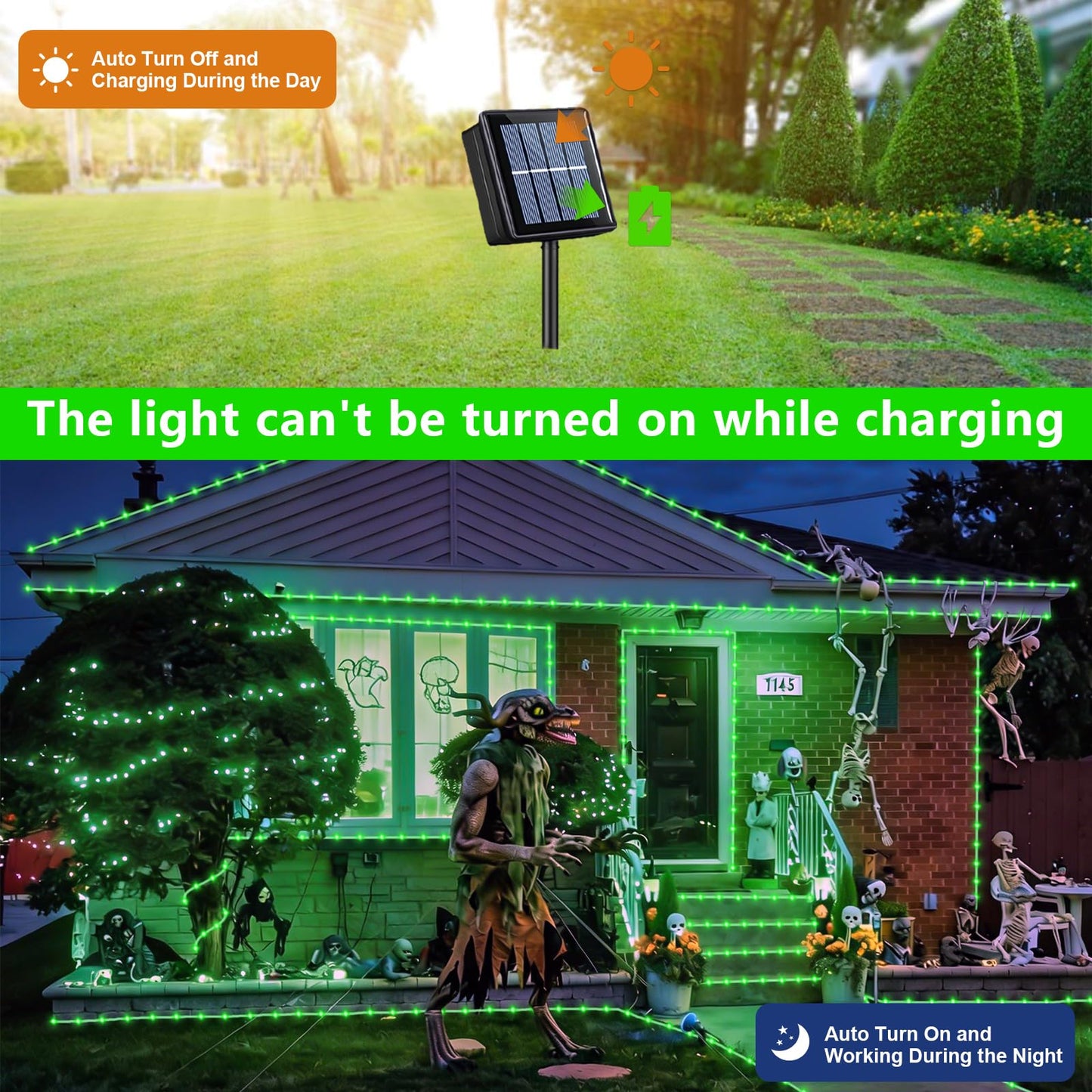 QITONG 2 Pack Green Solar Rope Lights, Each 33ft 100 LED String Lights Outdoor, 8 Modes Fairy Lights in Clear PVC Tube