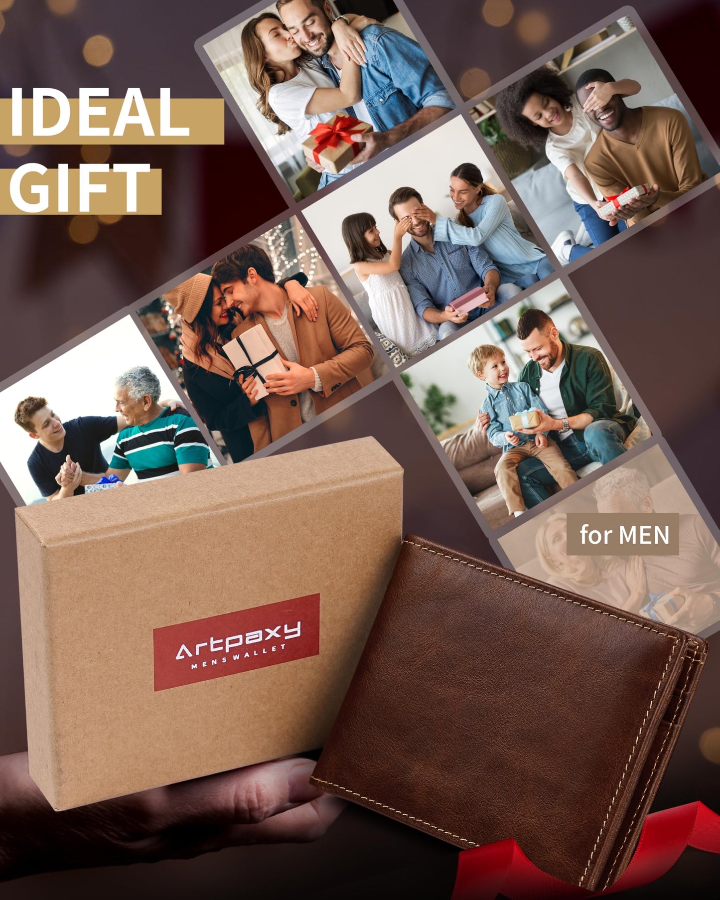 Artpaxy Mens Wallet Bifold Genuine Leather RFID Blocking Wallet for Men with 2 ID Windows 12 Card Holders 2 cash pockets 1 Gift Box