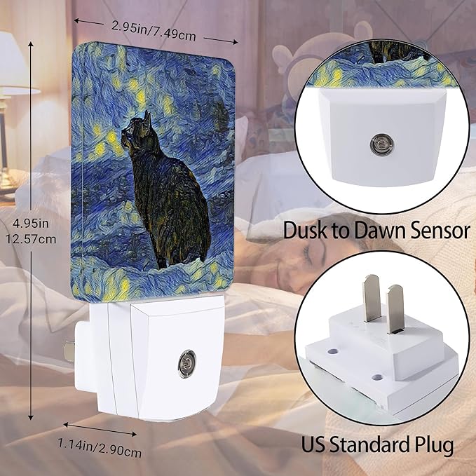 Black Cat Night Light, Dusk to Dawn Smart Sensor Nightlight for Bedroom Bathroom Kitchen Hallway Stairs Hallway, Plug-in, Energy Efficient Decor Desk Lamp Gifts