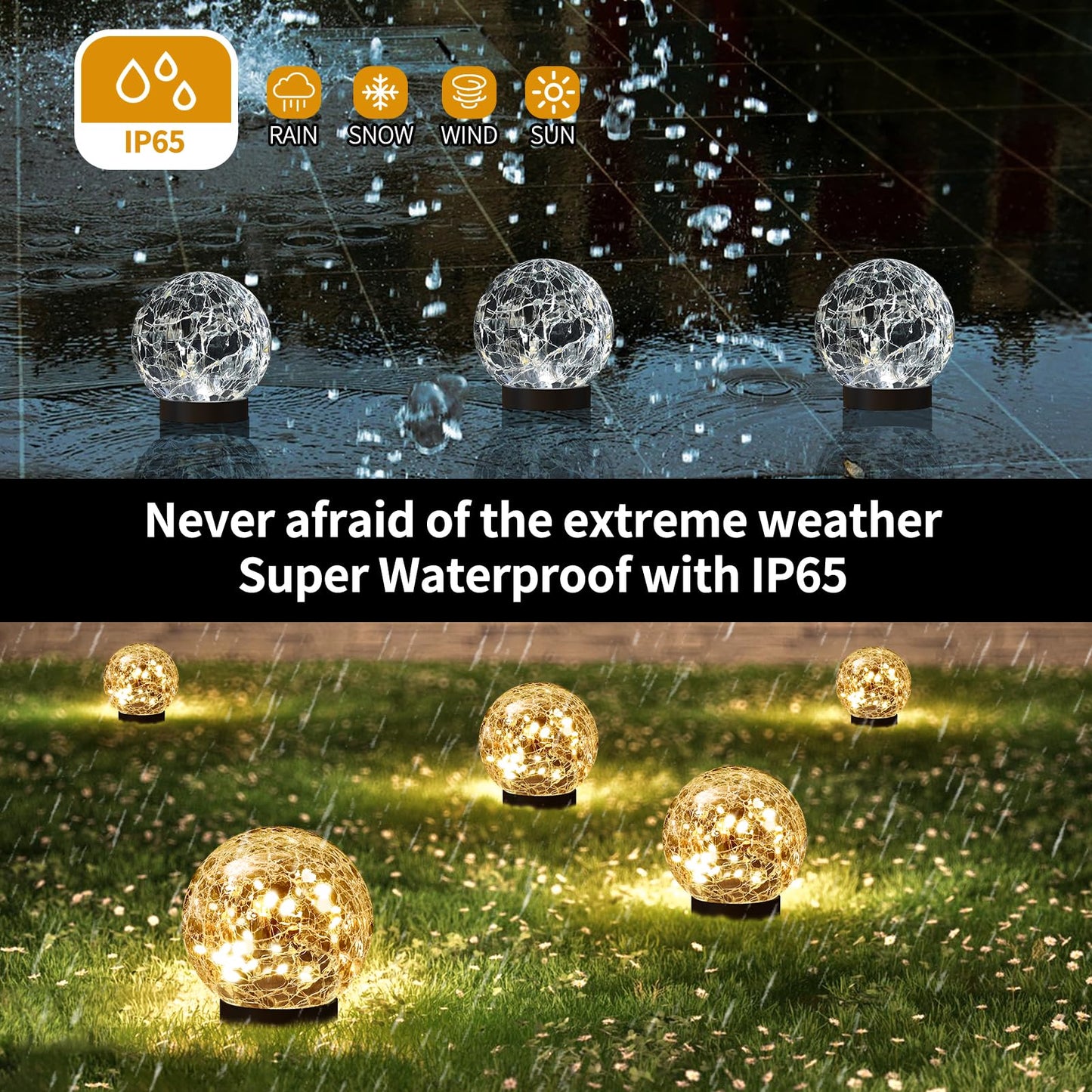 JKIMK Solar Globe Lights Outdoor Waterproof - Cracked Glass Ball Lights for Garden, Patio, Yard, Lawn and Backyard Decor - Solar Orbs for Outside Decorations