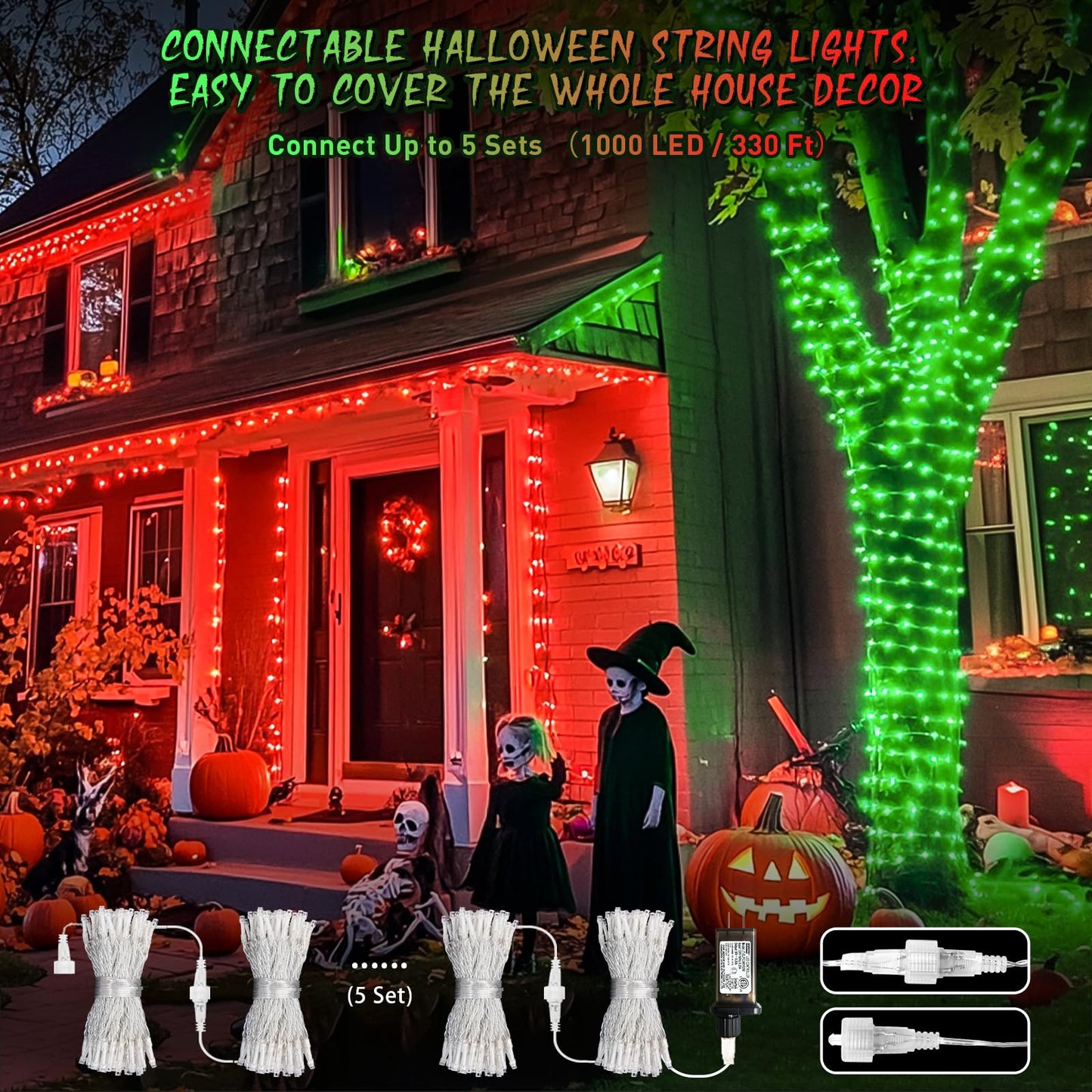JMEXSUSS 200 LED String Lights Outdoor for Christmas Decor, Red & Green Christmas Lights Clear Wire, 11 Modes Connectable Twinkle String Light Plug in for Garden Home Xmas Decorations