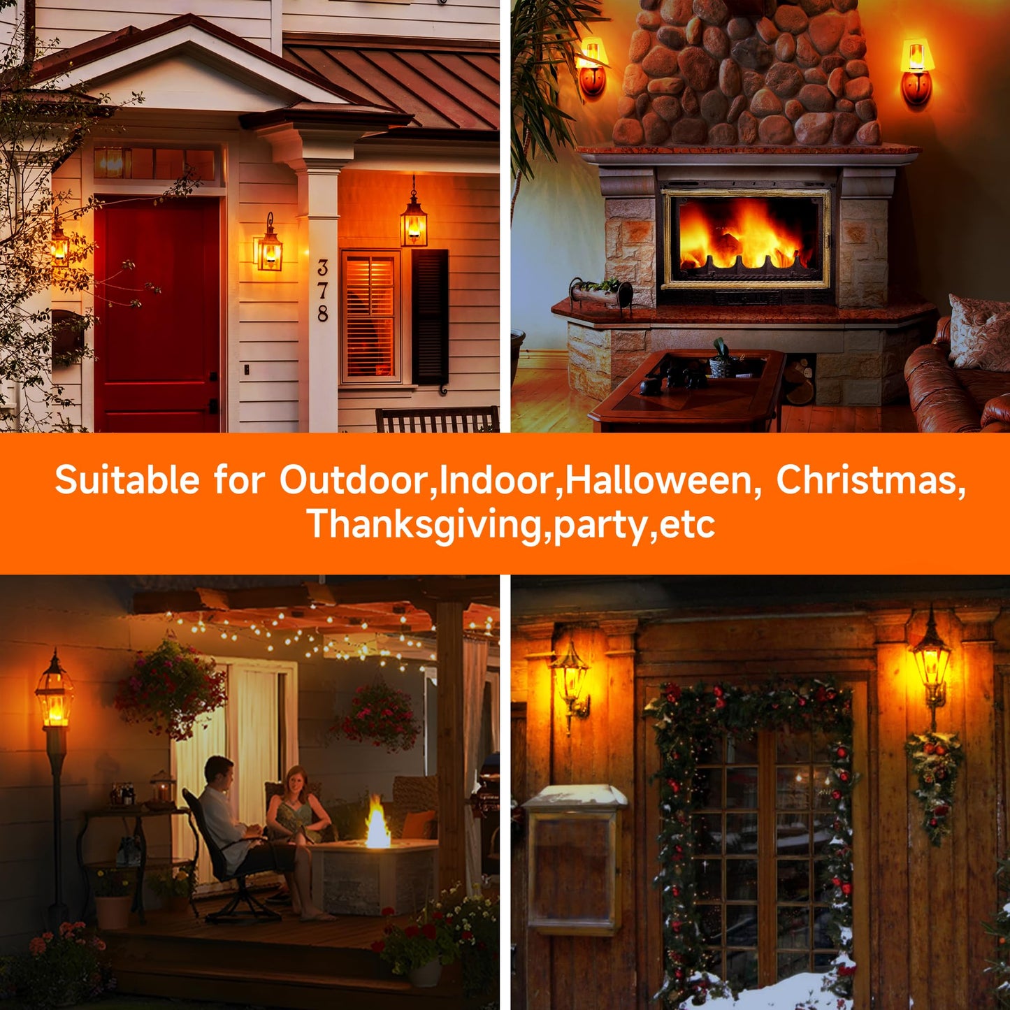 hyrion LED Flame Light Bulbs Outdoor, 4 Modes Flickering Lightbulb with Upside Down Effect, E26 Base Fire Flame Lights Bulb for Halloween Porch Christmas Indoor -2 Pack
