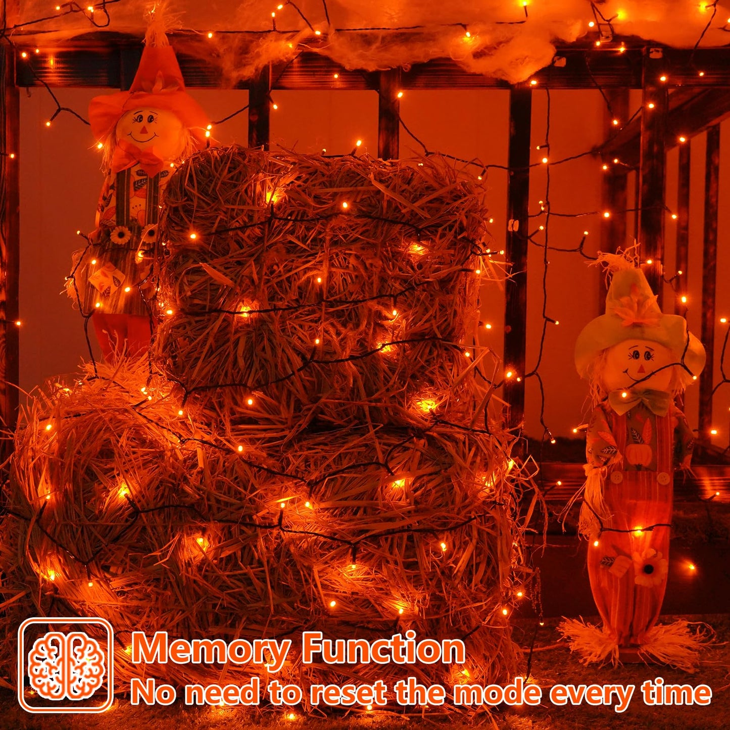 QITONG 165ft 500 LED Orange String Lights, Twinkle Lights Outdoor Waterproof with 8 Modes, Green Wire Orange Christmas Light Plug in Indoor with Timer Memory