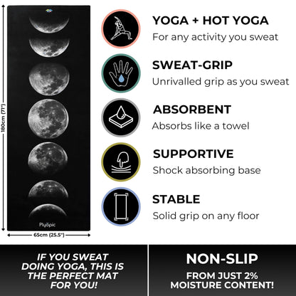 Plyopic All-In-One Hot Yoga Mat | Luxury Sweat-Grip Mat/Towel Combo | Non-Slip, Eco-Friendly Natural Rubber | Ideal for Yoga, Pilates, Bikram, Hot Yoga, Workout and Exercise