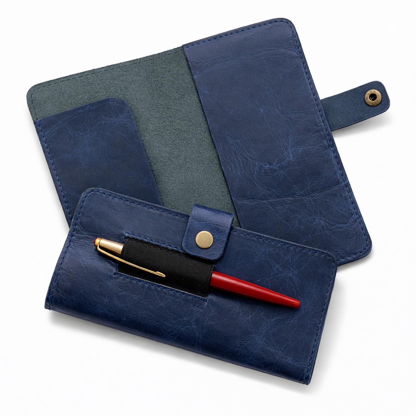 TheAntiq Leather Checkbook Cover with Pen Loop, Full Grain Check Book Holder Wallet for Personal & Duplicate Checks, Slim Money Organizer for Men & Women- Blue