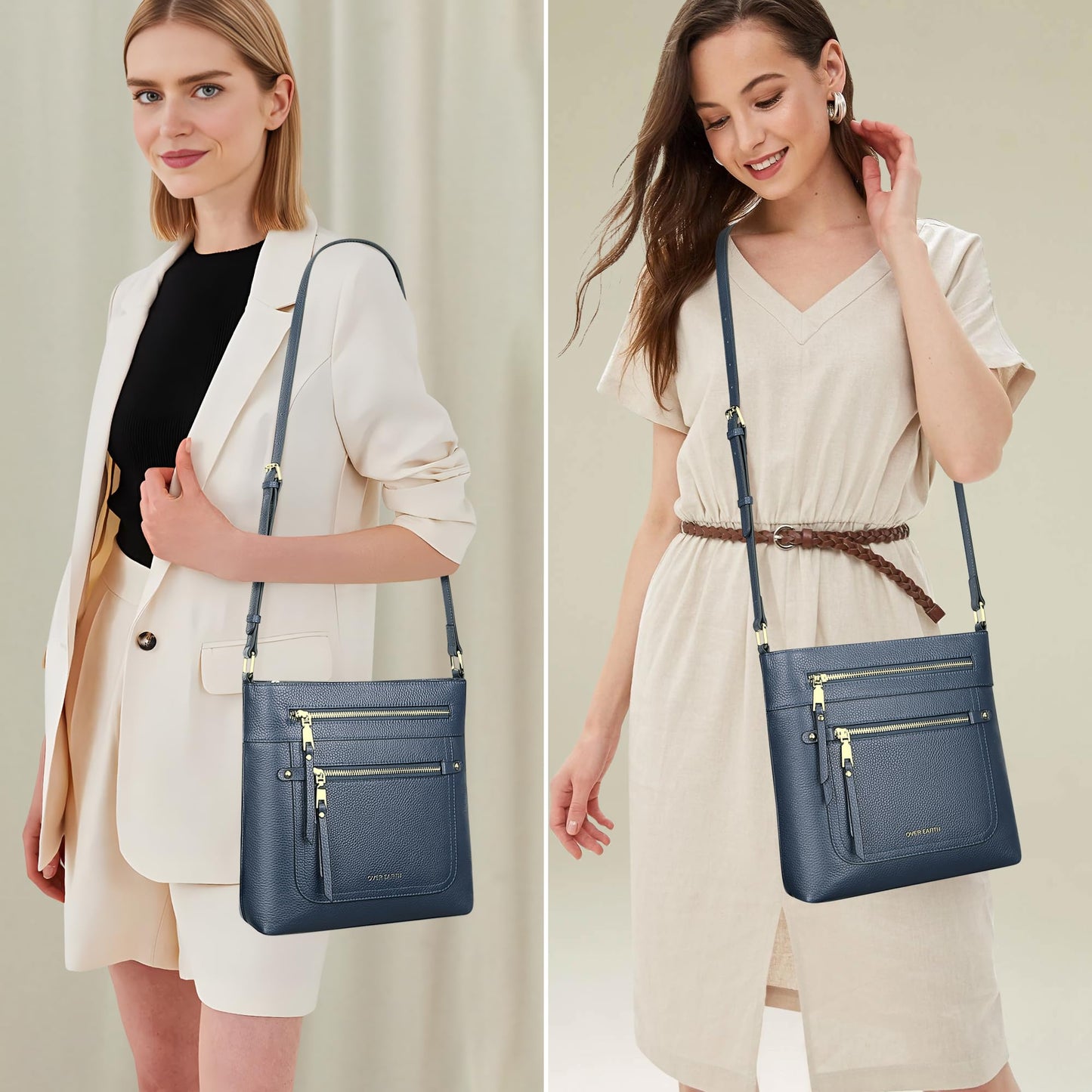 Over Earth Crossbody Bags for Women Leather Purses for Ladies with Multiple Pockets(O199E Indigo Blue)